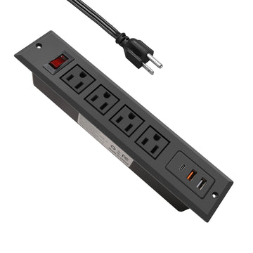Recessed Power Strip USB C 20W PD Fast Charge Desk Power Outlet 4 Outlets 2 USB  and 1 USB C